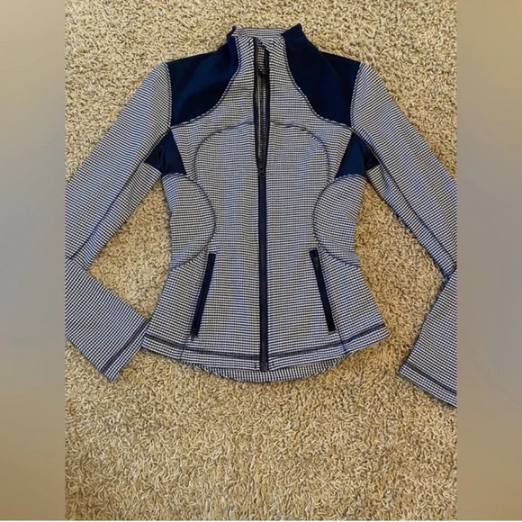 Lululemon Forme Jacket Gingham Blue Check Zip Front Size 2 - Picture 6 of 16